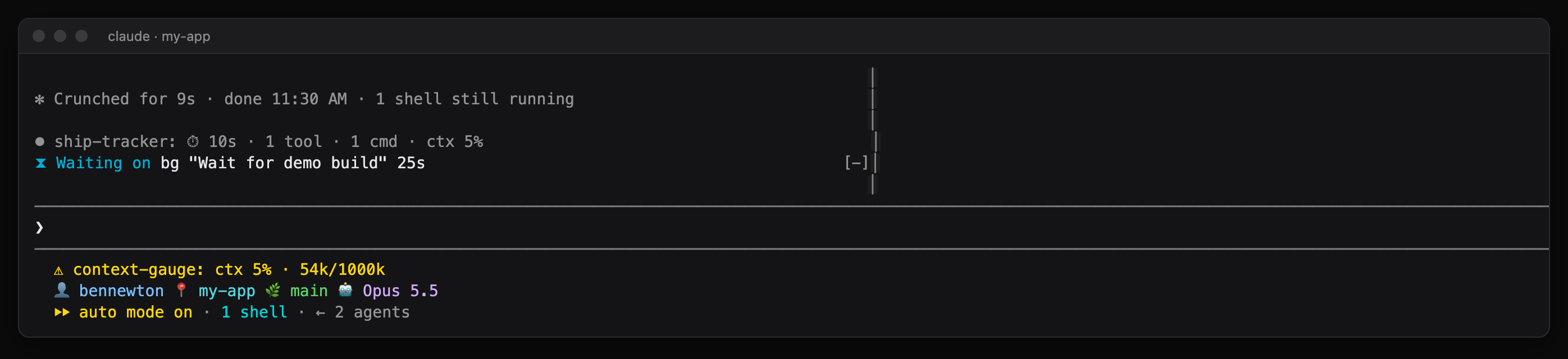 A Waiting on row above the prompt: bg Wait for demo build, 20 seconds