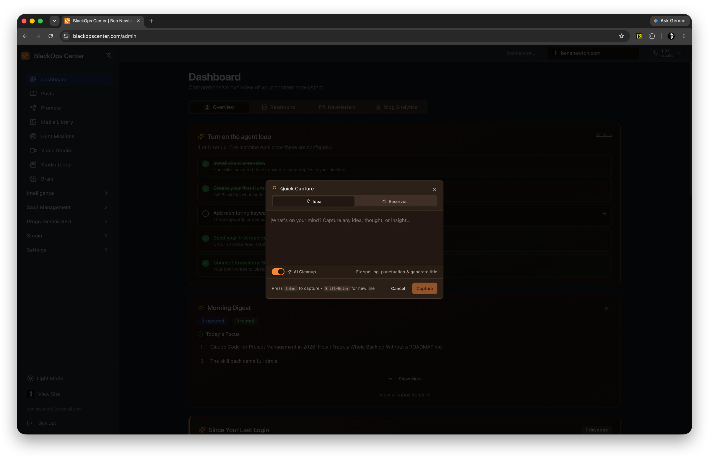 Idea Capture Modal in BlackOps